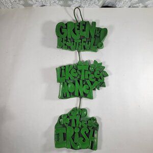 Vintage Groovy Font Abbey Press Carved Faux Wood Resin Green Sign Irish